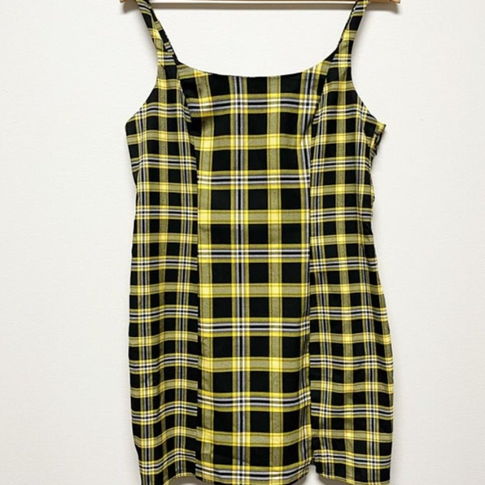 Yellow and Black Plaid Sheath Mini Dress